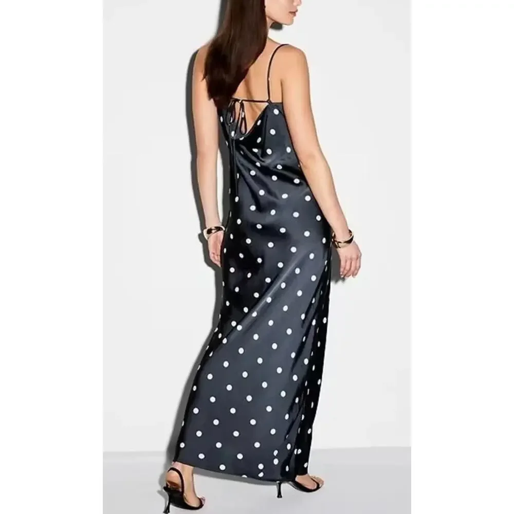 NWT Old Navy Dress Cowl Neck Slip Maxi Polka Dot Satin Romantic Party Retro - Picture 2 of 8